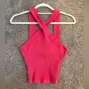 Zara Pink Ribbed Cross Tank Top